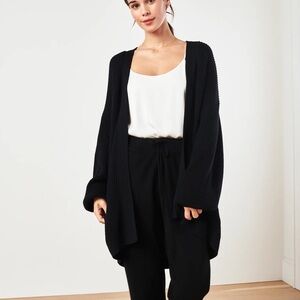 Quince Black Open-Front Ribbed Cardigan